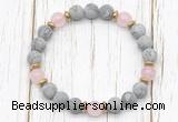 CGB8424 8mm matte grey picture jasper, rose quartz & hematite power beads bracelet