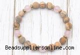 CGB8425 8mm matte picture jasper, rose quartz & hematite power beads bracelet