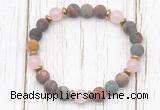 CGB8427 8mm matte picasso jasper, rose quartz & hematite power beads bracelet