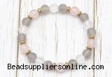 CGB8429 8mm matte grey agate, white crystal, rose quartz & hematite power beads bracelet