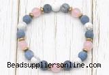 CGB8431 8mm matte dumortierite, white howlite, rose quartz & hematite power beads bracelet