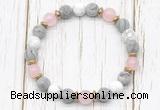 CGB8433 8mm matte grey picture jasper, white howlite, rose quartz & hematite power beads bracelet