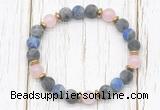 CGB8434 8mm matte black labradorite, lapis lazuli, rose quartz & hematite power beads bracelet