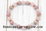 CGB8435 8mm matte pink wooden jasper, rose quartz & hematite power beads bracelet