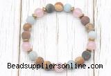 CGB8436 8mm matte amazonite, mixed jasper, rose quartz & hematite power beads bracelet