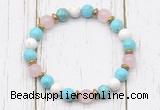 CGB8438 8mm blue howlite, white howlite, rose quartz & hematite power beads bracelet