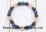 CGB8443 8mm black onyx, lapis lazuli, rose quartz & hematite power beads bracelet