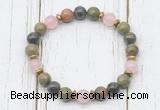 CGB8446 8mm unakite, dragon blood jasper, rose quartz & hematite power beads bracelet