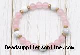 CGB8449 8mm rose quartz, white howlite & hematite power beads bracelet