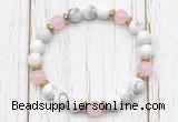 CGB8450 8mm white howlite, rose quartz & hematite power beads bracelet