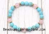 CGB8452 8mm blue howlite turquoise, rose quartz & hematite power beads bracelet