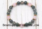 CGB8457 8mm moss agate, rose quartz & hematite power beads bracelet