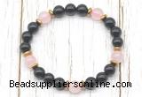 CGB8459 8mm black onyx, rose quartz & hematite power beads bracelet