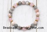 CGB8462 8mm pink zebra jasper, rose quartz & hematite power beads bracelet