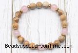 CGB8463 8mm picture jasper, rose quartz & hematite power beads bracelet