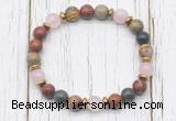 CGB8464 8mm picasso jasper, rose quartz & hematite power beads bracelet