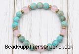 CGB8465 8mm blue sea sediment jasper, rose quartz & hematite power beads bracelet