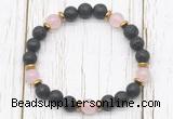 CGB8467 8mm black lava, rose quartz & hematite power beads bracelet