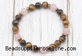 CGB8469 8mm yellow tiger eye, rose quartz & hematite power beads bracelet