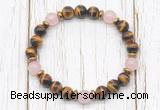 CGB8470 8mm grade AA yellow tiger eye, rose quartz & hematite power beads bracelet