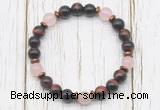 CGB8471 8mm red tiger eye, rose quartz & hematite power beads bracelet