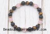 CGB8473 8mm black lava, grade AA yellow tiger eye, rose quartz & hematite power beads bracelet