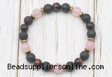 CGB8474 8mm black lava, grade AA red tiger eye, rose quartz & hematite power beads bracelet