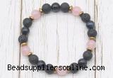 CGB8475 8mm black lava, blue tiger eye, rose quartz & hematite power beads bracelet