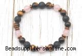 CGB8476 8mm yellow tiger eye, black lava, rose quartz & hematite power beads bracelet