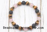 CGB8477 8mm grade AA yellow tiger eye, black lava, rose quartz & hematite power beads bracelet