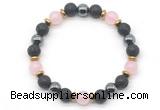 CGB8486 8mm rose quartz,black lava & hematite energy bracelet