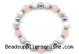 CGB8487 8mm rose quartz, white howlite & hematite energy bracelet