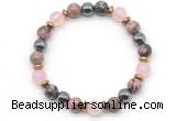 CGB8489 8mm rose quartz, rhodonite & hematite energy bracelet