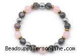 CGB8490 8mm rose quartz, grey opal & hematite energy bracelet