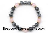 CGB8491 8mm rose quartz, snowflake obsidian & hematite energy bracelet