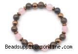 CGB8492 8mm rose quartz, bronzite & hematite energy bracelet