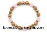 CGB8493 8mm rose quartz, wooden jasper & hematite energy bracelet