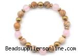 CGB8499 8mm rose quartz, picture jasper & hematite energy bracelet