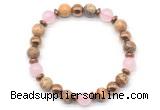 CGB8500 8mm rose quartz, picture jasper & hematite energy bracelet