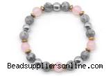 CGB8501 8mm rose quartz, grey picture jasper & hematite energy bracelet