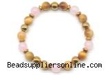 CGB8503 8mm rose quartz, golden tiger eye & hematite energy bracelet