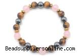 CGB8504 8mm rose quartz, yellow tiger eye & hematite energy bracelet