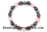 CGB8508 8mm rose quartz, red tiger eye & hematite energy bracelet