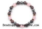 CGB8509 8mm rose quartz, grade AA red tiger eye & hematite energy bracelet