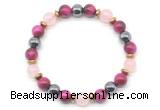 CGB8510 8mm rose quartz, red tiger eye & hematite energy bracelet