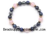 CGB8514 8mm rose quartz, blue tiger eye & hematite energy bracelet