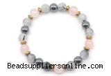 CGB8516 8mm rose quartz, black rutilated quartz & hematite energy bracelet