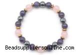 CGB8517 8mm rose quartz, amethyst & hematite energy bracelet