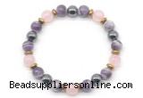 CGB8518 8mm rose quartz, dogtooth amethyst & hematite energy bracelet