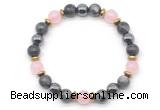 CGB8521 8mm rose quartz, black labradorite & hematite energy bracelet